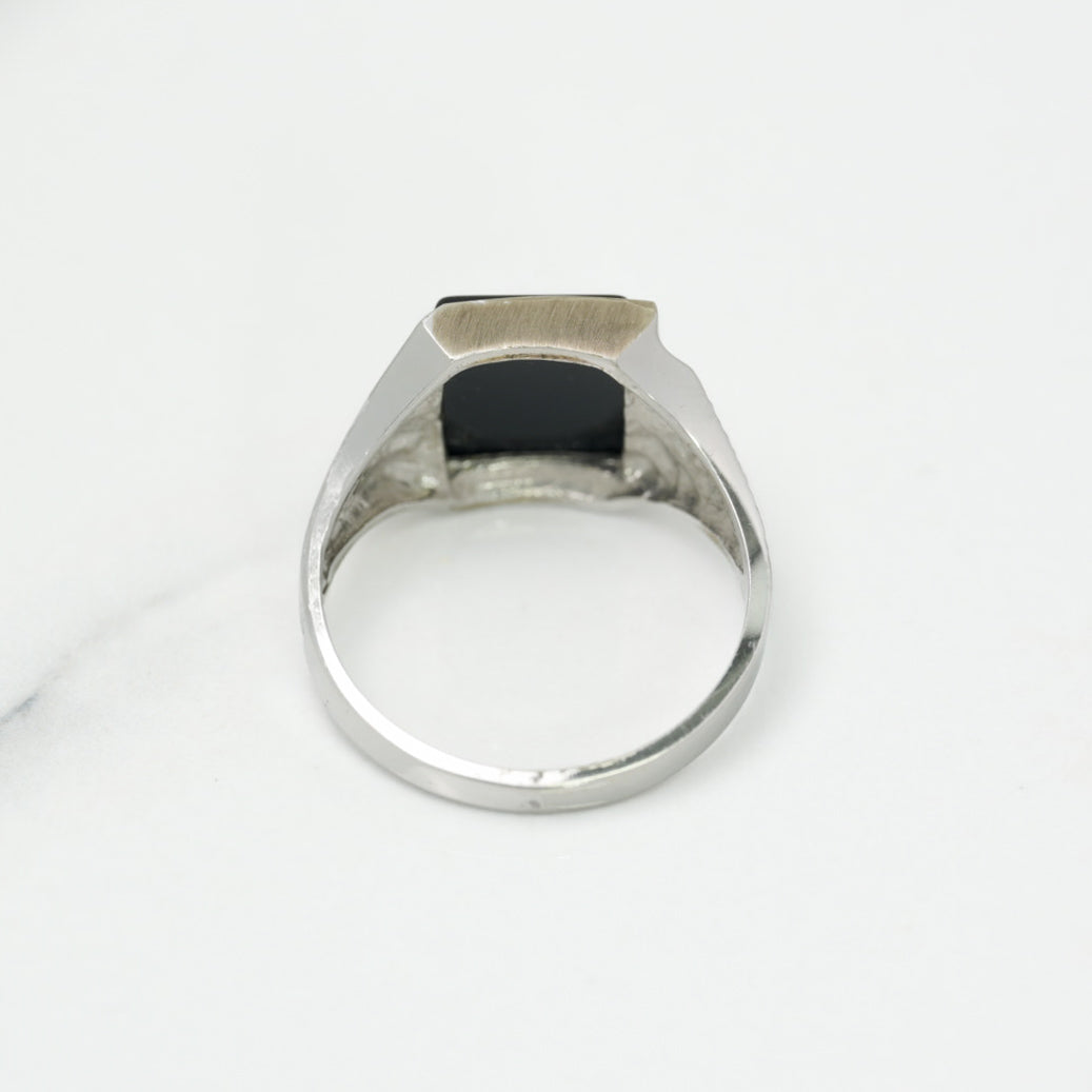 Men's Ring - 10K Gold White Onyx Square with Diamond Cut Setting - RIG244