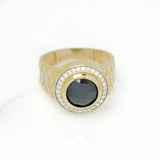 Bague - Or 10K deux tons jaune & blanc style bracelet de montre avec pierre noire & facette pavé cz - RIG246