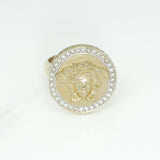Bague - Or 10K jaune tête de méduse avec facette pavé cz - RIG247