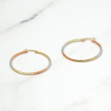 Hoops - Or 10K tricolore jaune, blanc & rose coupe diamant - BOG109