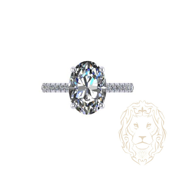 Bague de fiançailles - Or 14K jaune hidden halo diamant lab 3.02CT VS1 coupe ovale & monture pavé 0.37TCW - RIGL105