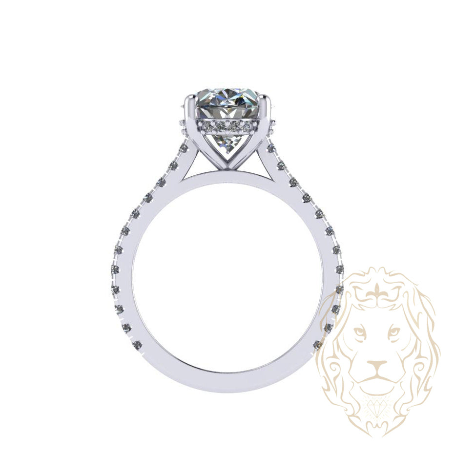 Bague de fiançailles - Or 14K jaune hidden halo diamant lab 3.02CT VS1 coupe ovale & monture pavé 0.37TCW - RIGL105