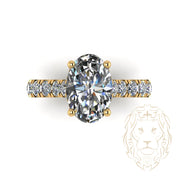 Bague de fiançailles - Or 14K jaune diamant lab 3.01CT VS1 coupe ovale & monture pavé 0.50TCW - RIGL106