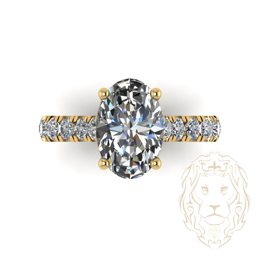 Bague de fiançailles - Or 14K jaune diamant lab 3.01CT VS1 coupe ovale & monture pavé 0.50TCW - RIGL106