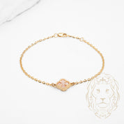 Bracelet - Or 10K jaune trèfle rose 10mm - BRG812