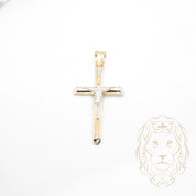 Pendentif - Or 10K deux tons jaune & blanc croix avec Jésus coupe diamant - PEG900