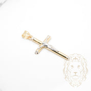 Pendentif - Or 10K deux tons jaune & blanc croix avec Jésus coupe diamant - PEG900