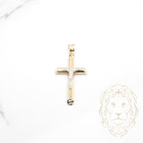 Pendentif - Or 10K deux tons jaune & blanc croix avec Jésus coupe diamant - PEG904