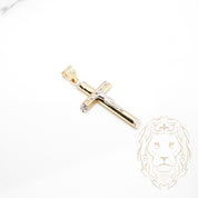 Pendentif - Or 10K deux tons jaune & blanc croix avec Jésus coupe diamant - PEG904