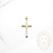 Pendentif - Or 10K deux tons jaune & blanc croix coupe diamant - PEG906