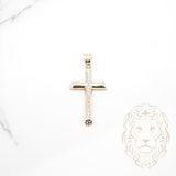 Pendentif - Or 10K deux tons jaune & blanc croix coupe diamant - PEG906