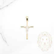 Pendentif - Or 10K deux tons jaune & blanc croix avec Jésus - PEG907
