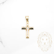Pendentif - Or 10K deux tons jaune & blanc croix avec Jésus - PEG908