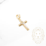 Pendentif - Or 10K deux tons jaune & blanc croix avec Jésus - PEG908