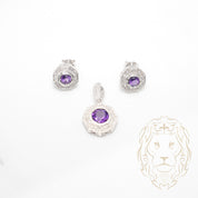 Ensemble - Or 10K blanc pendentif & boucles d'oreilles style vintage améthyste & diamants naturels 0.65TCW - ENGD001