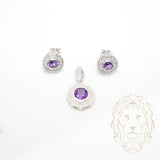 Ensemble - Or 10K blanc pendentif & boucles d'oreilles style vintage améthyste & diamants naturels 0.65TCW - ENGD001