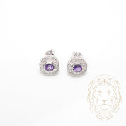 Ensemble - Or 10K blanc pendentif & boucles d'oreilles style vintage améthyste & diamants naturels 0.65TCW - ENGD001