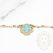 Collier - Or 10K jaune trèfle bleu pâle 10mm - CHG1005