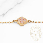 Bracelet - Or 10K jaune trèfle rose 10mm - BRG812