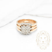 Bague de fiançailles - Or 14K deux tons jaune & blanc ensemble (3) grappe de diamants naturels 1.00TCW & alliances - RIGD556