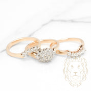 Bague de fiançailles - Or 14K deux tons jaune & blanc ensemble (3) grappe de diamants naturels 1.00TCW & alliances - RIGD556