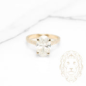 Bague de fiançailles - Or 14K jaune hidden halo diamant lab 3.02CT VS1 coupe ovale & monture pavé 0.37TCW - RIGL105