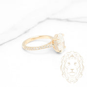 Bague de fiançailles - Or 14K jaune hidden halo diamant lab 3.02CT VS1 coupe ovale & monture pavé 0.37TCW - RIGL105