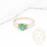 Bague - Or 14K jaune émeraude 0.50CT coupe ovale & diamants naturels 0.16TCW coupe rond brillant - RIGD559