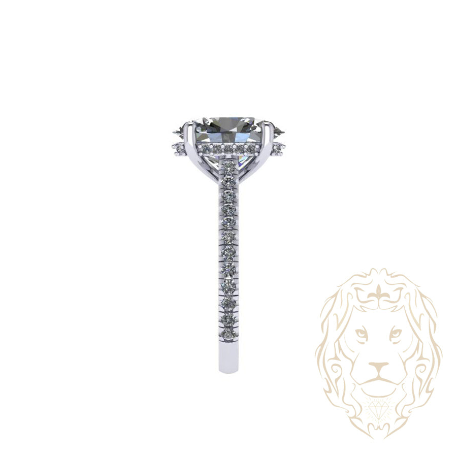 Bague de fiançailles - Or 14K jaune hidden halo diamant lab 3.02CT VS1 coupe ovale & monture pavé 0.37TCW - RIGL105