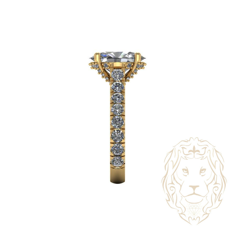 Bague de fiançailles - Or 14K jaune diamant lab 3.01CT VS1 coupe ovale & monture pavé 0.50TCW - RIGL106