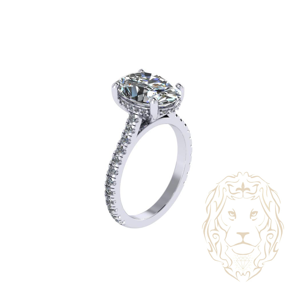 Bague de fiançailles - Or 14K jaune hidden halo diamant lab 3.02CT VS1 coupe ovale & monture pavé 0.37TCW - RIGL105