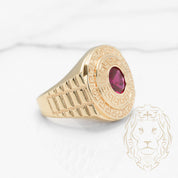 Bague - Or 10K jaune pierre rouge cz - RIG1036