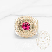 Bague - Or 10K jaune pierre rouge cz - RIG1036