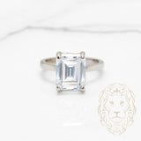Bague de fiançailles - Or 14K blanc pierre cz coupe émeraude - RIG1040