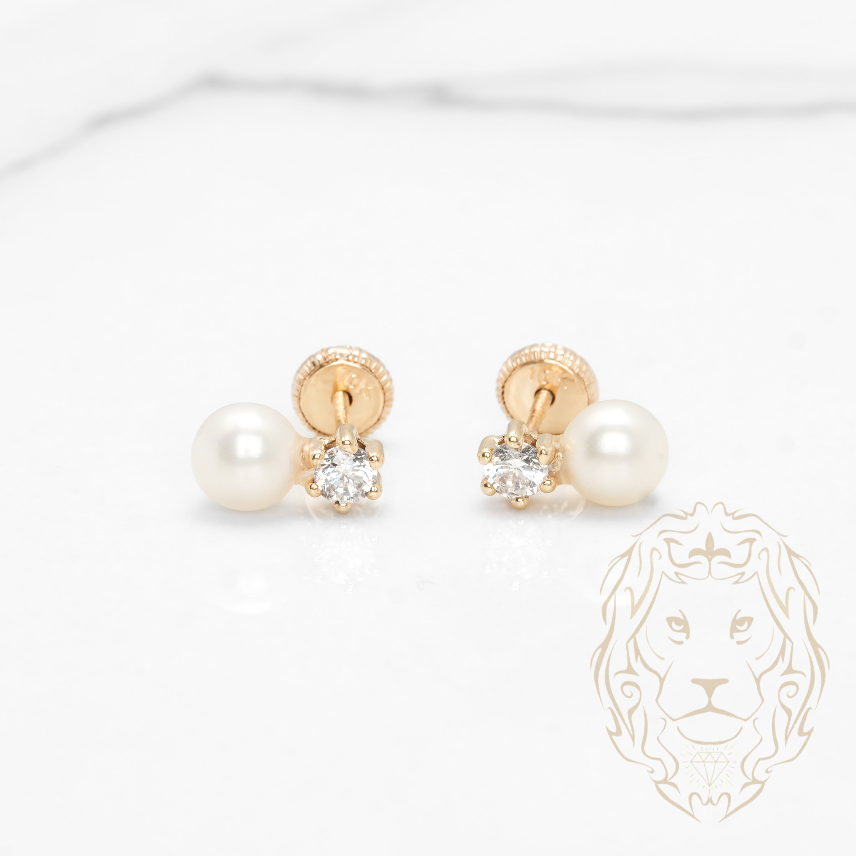 Studs à visser - Or 10K jaune pierre cz & perle - BOG1136