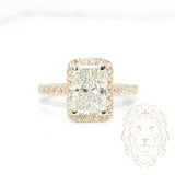 Bague de fiançailles - Or 14K jaune halo diamant lab VS coupe radiant 3.02CT & pavé de diamant coupe rond 1.00TCW - RIGL108