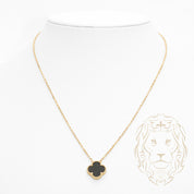 Collier - Or 10K jaune pendentif trèfle noir 14mm - CHG1128