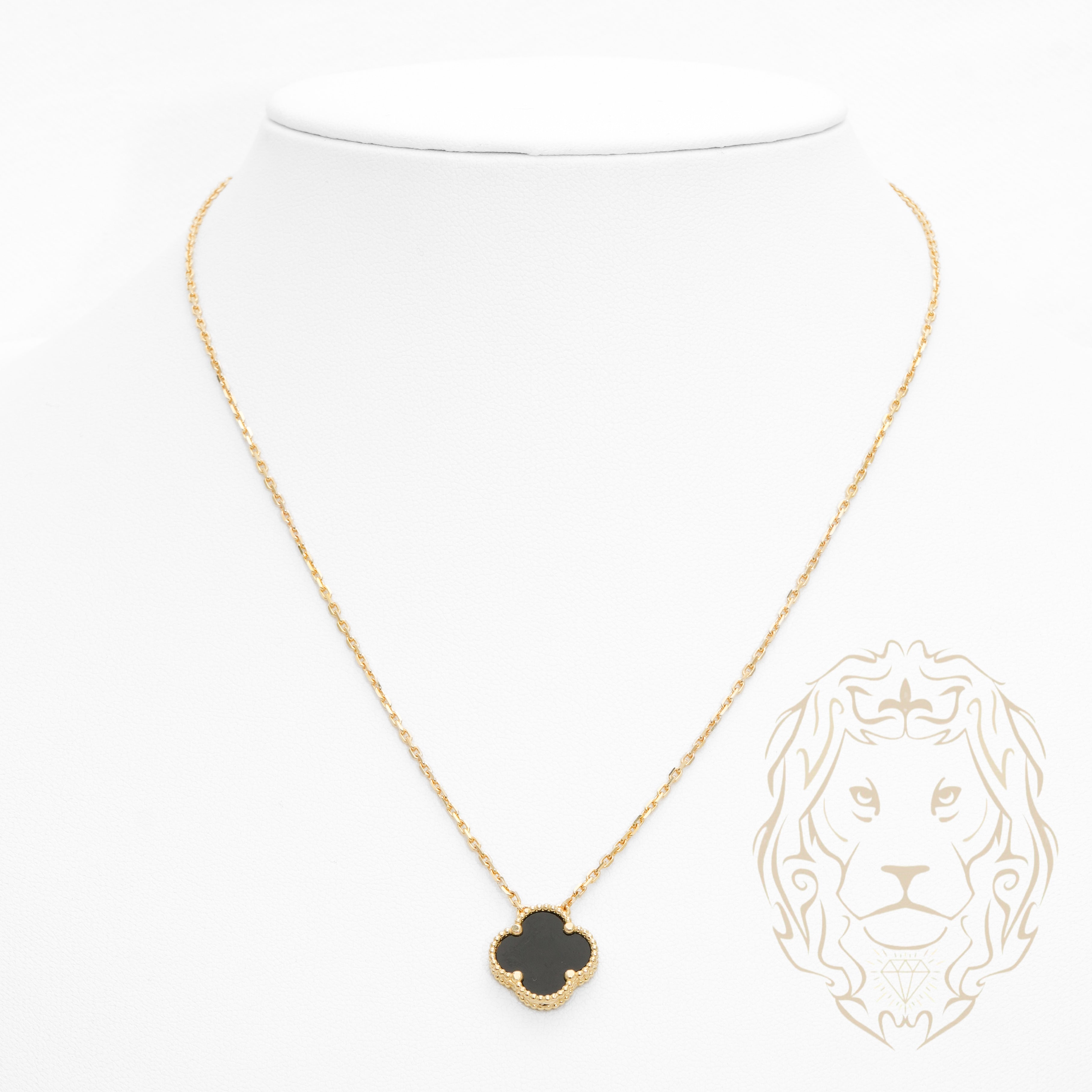 Collier - Or 10K jaune pendentif trèfle noir 14mm - CHG1128