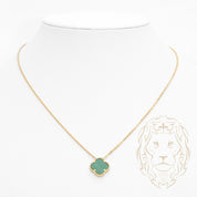 Collier - Or 10K jaune pendentif trèfle vert 14mm - CHG1129