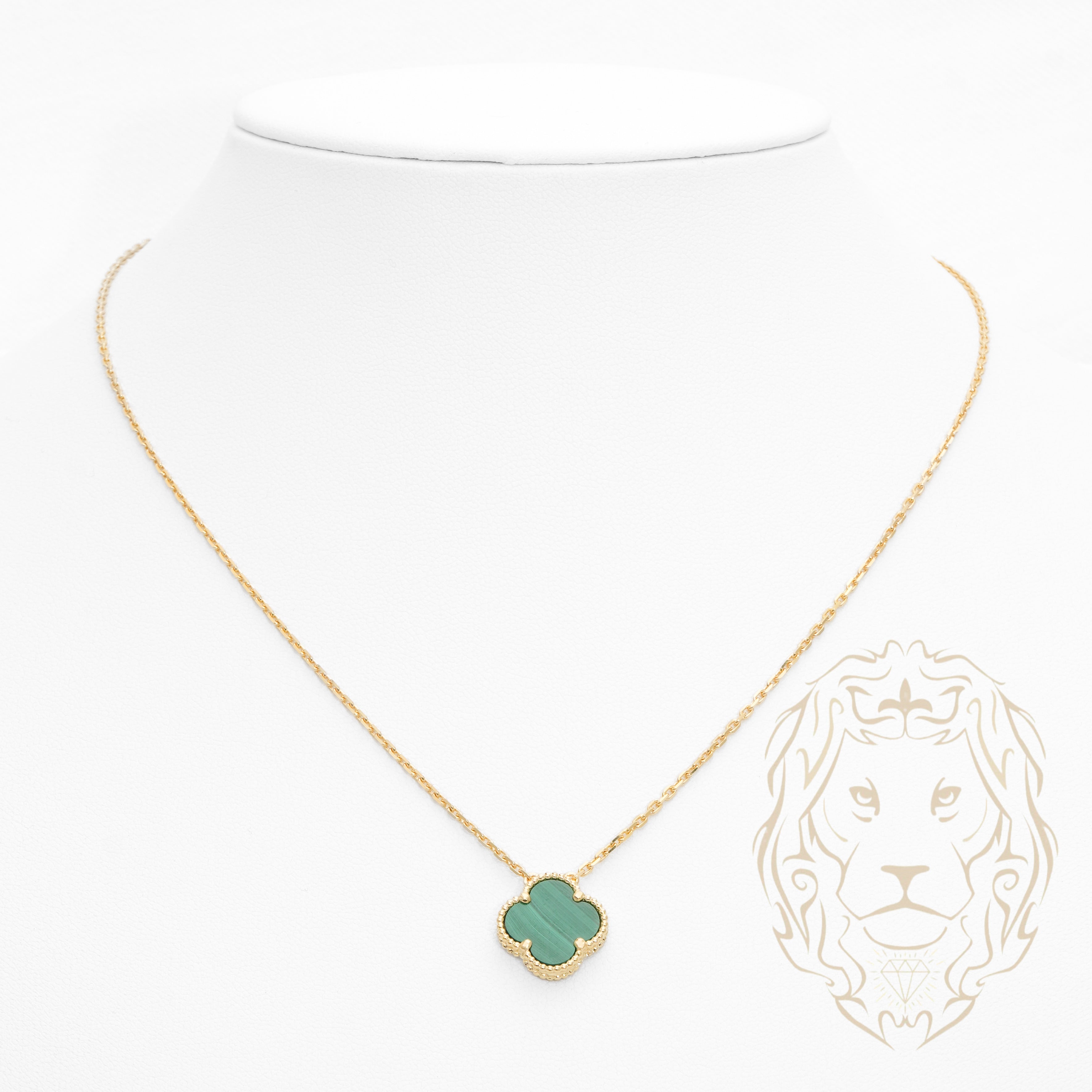 Collier - Or 10K jaune pendentif trèfle vert 14mm - CHG1129