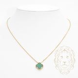Collier - Or 10K jaune pendentif trèfle vert 14mm - CHG1129