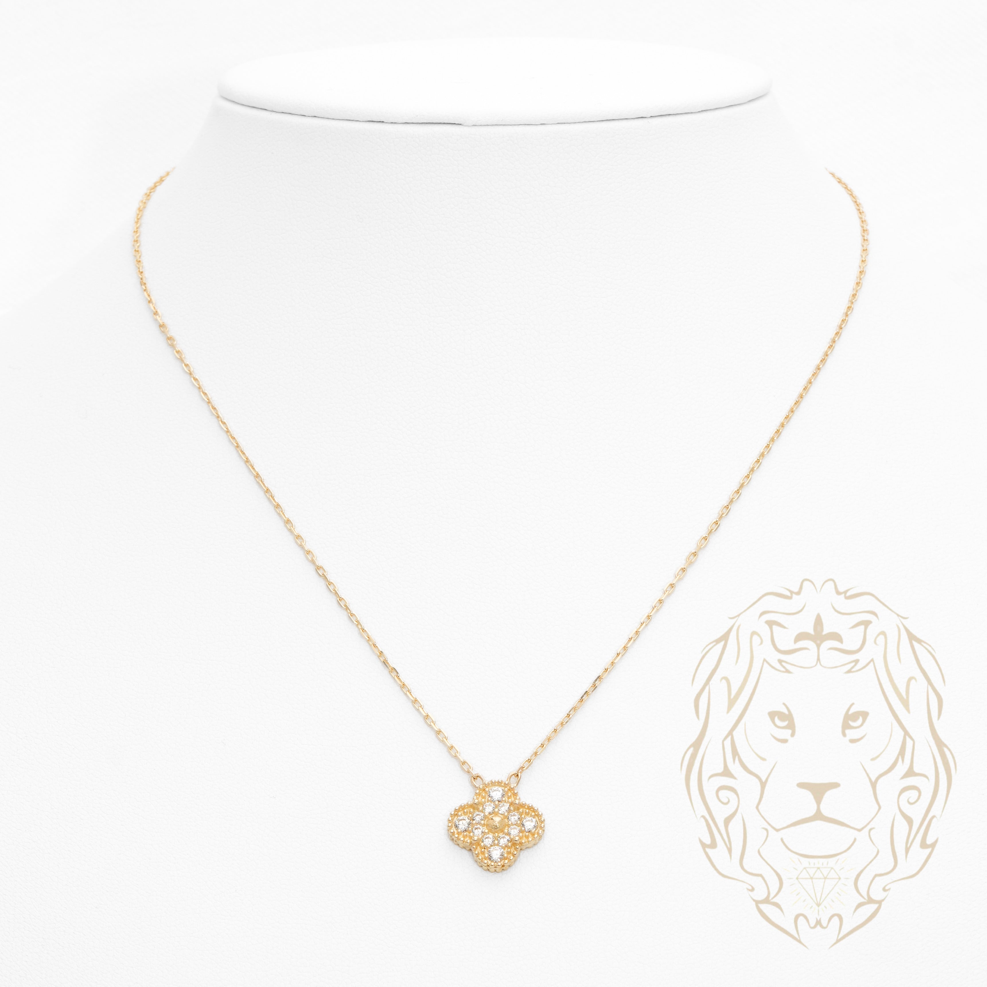 Collier - Or 10K jaune pendentif trèfle en pierres cz - CHG1130