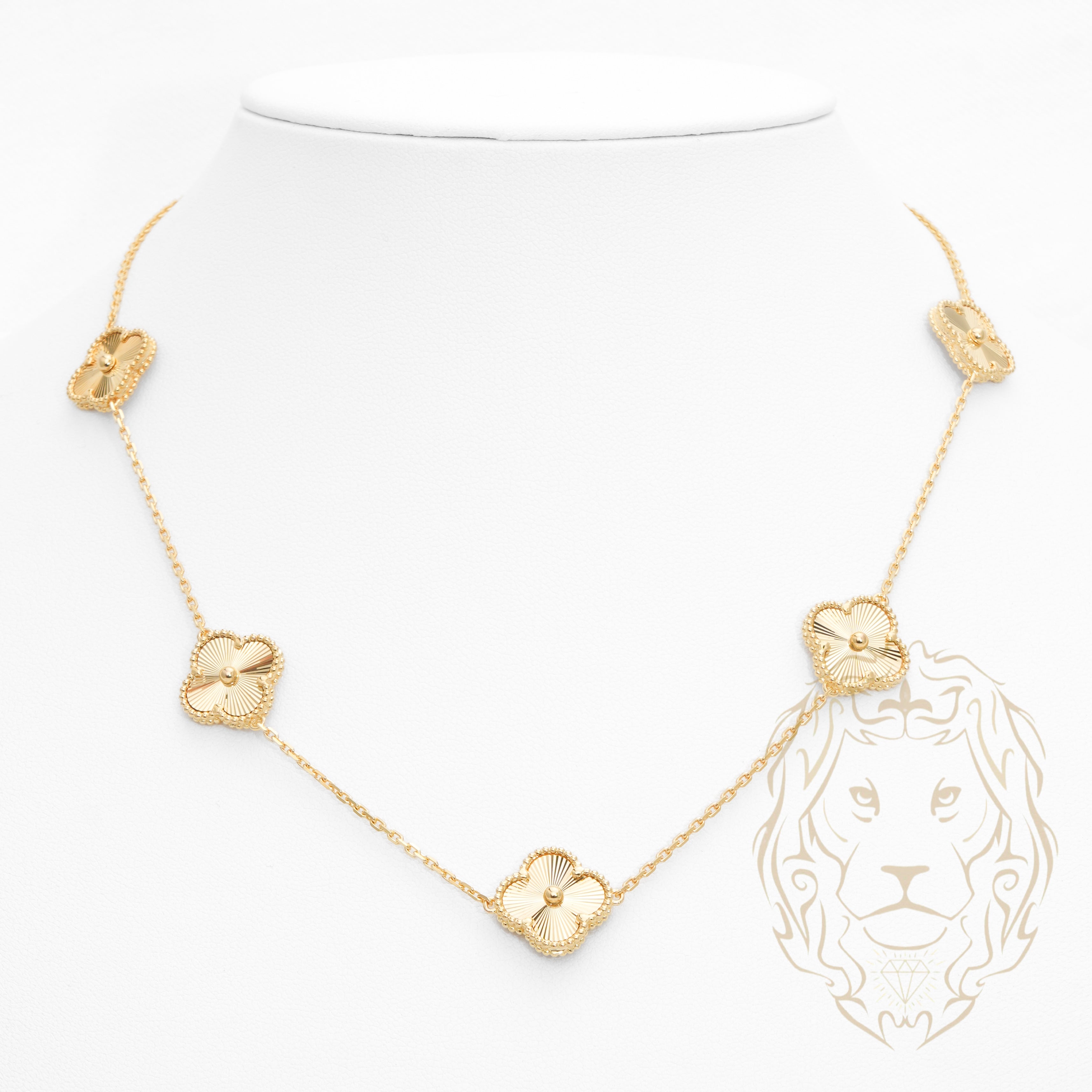 Collier - Or 10K jaune trèfles guillochés 15mm - CHG1131