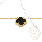 Collier - Or 10K jaune pendentif trèfle noir 14mm - CHG1128