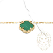 Collier - Or 10K jaune pendentif trèfle vert 14mm - CHG1129