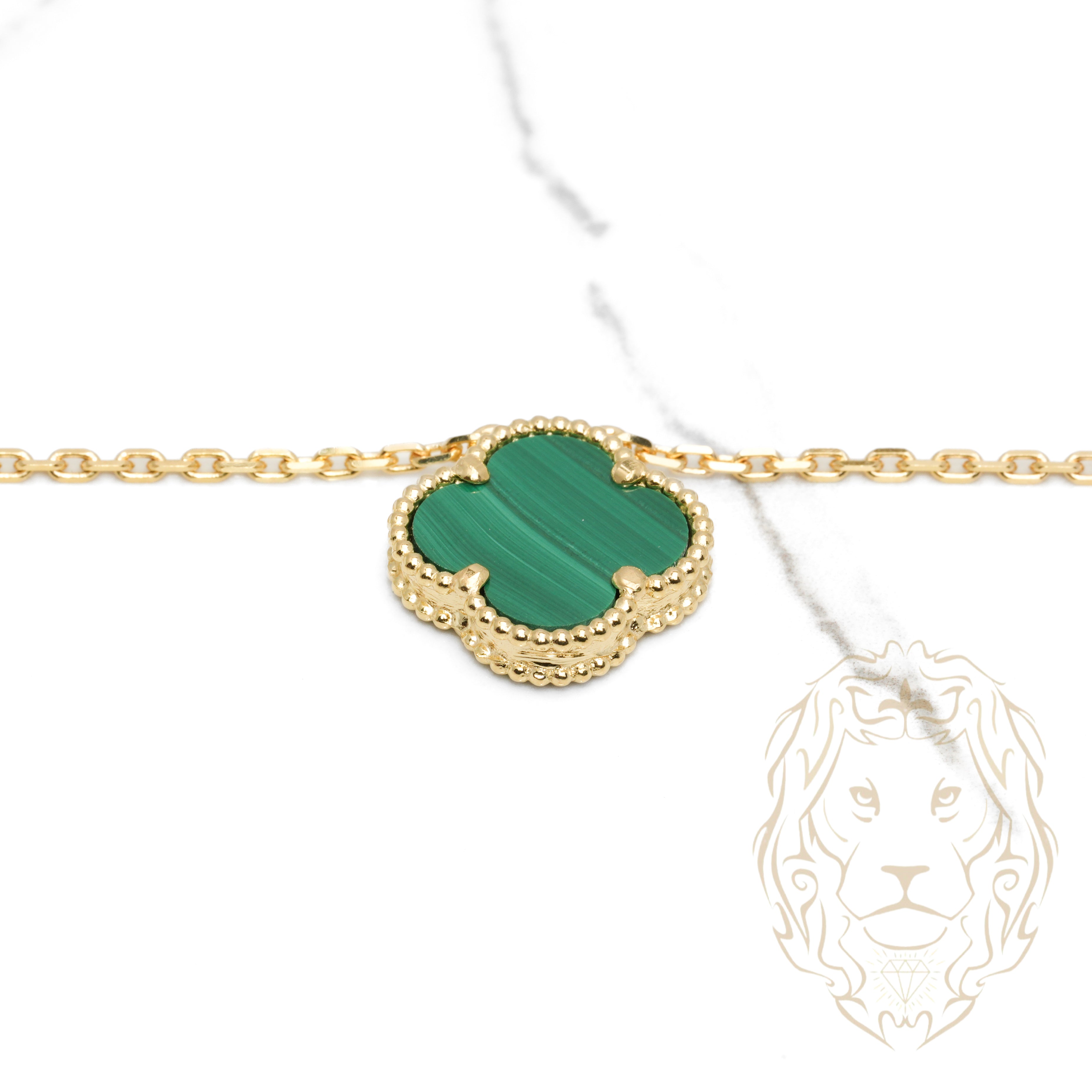 Collier - Or 10K jaune pendentif trèfle vert 14mm - CHG1129