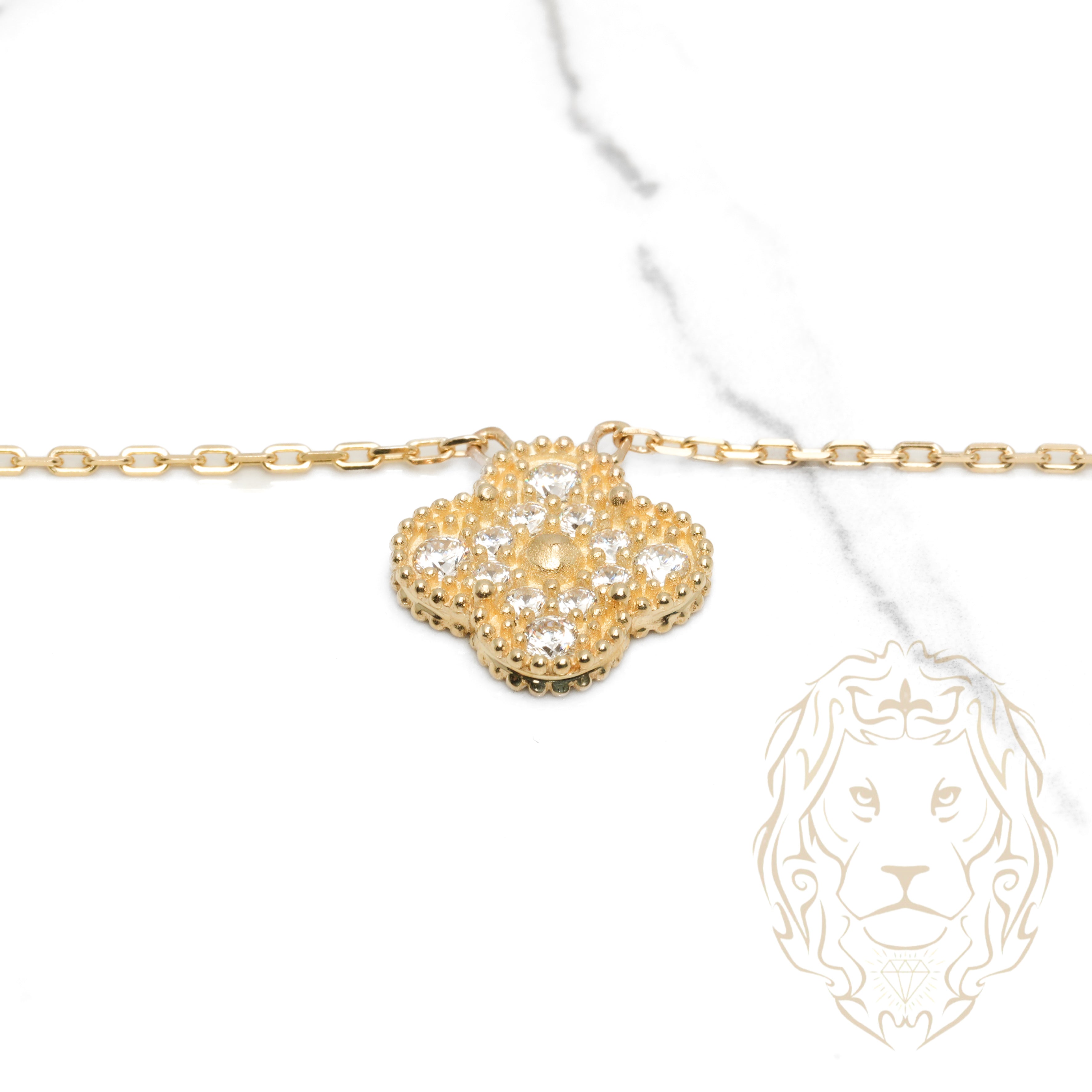 Collier - Or 10K jaune pendentif trèfle en pierres cz - CHG1130