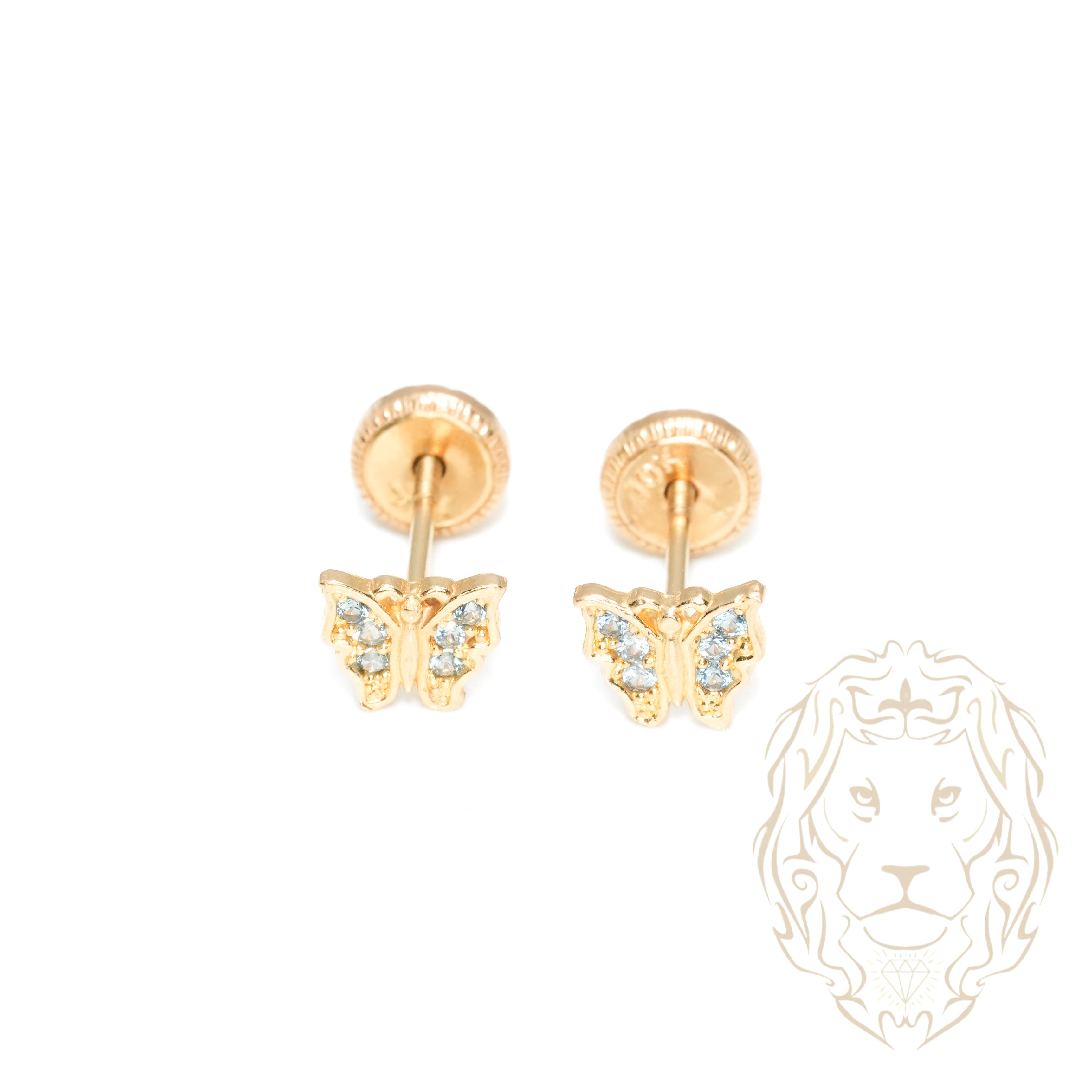 Studs à visser - Or 10K jaune papillon pavé de cz bleues - BOG1220