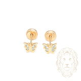Studs à visser - Or 10K jaune papillon pavé de cz bleues - BOG1220