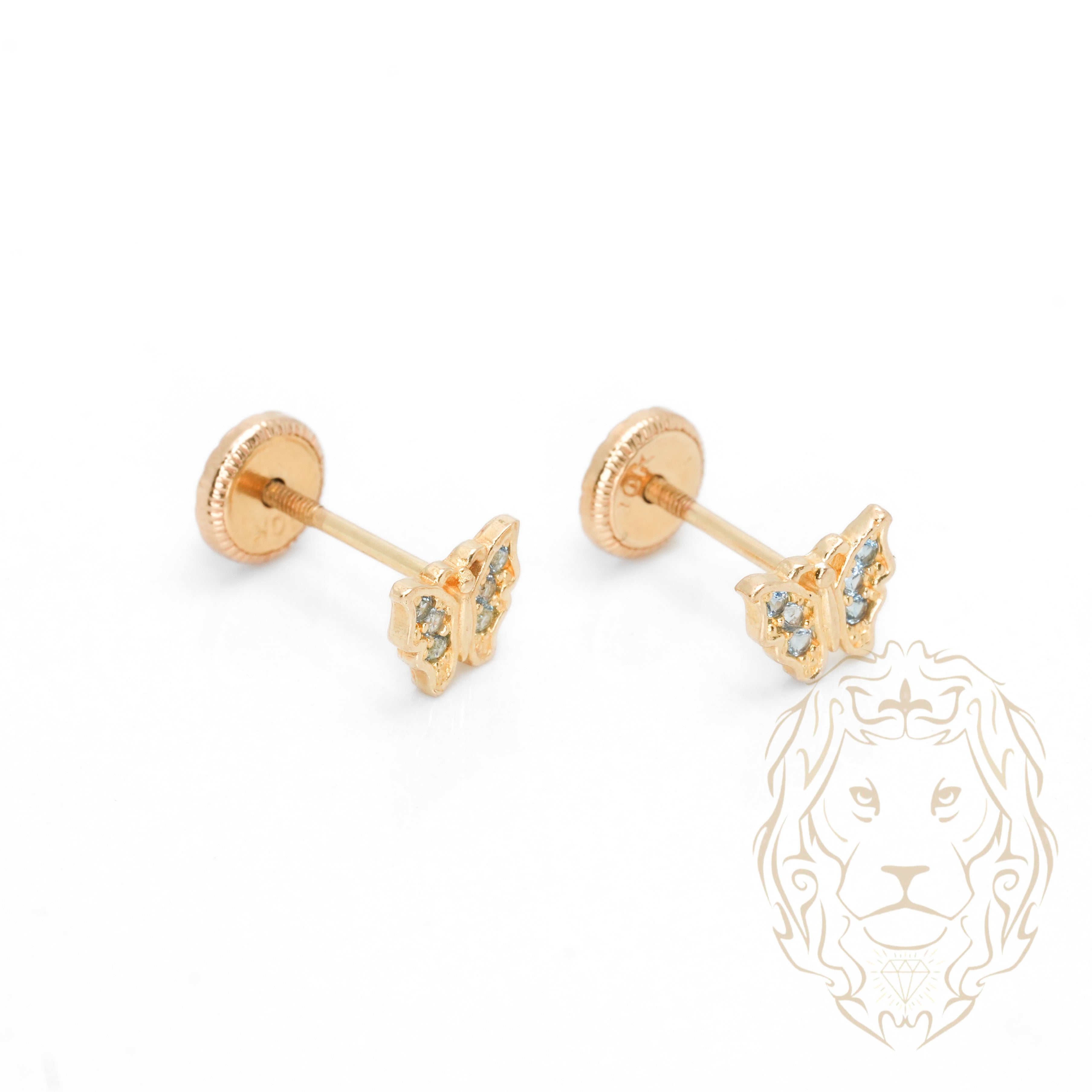 Studs à visser - Or 10K jaune papillon pavé de cz bleues - BOG1220